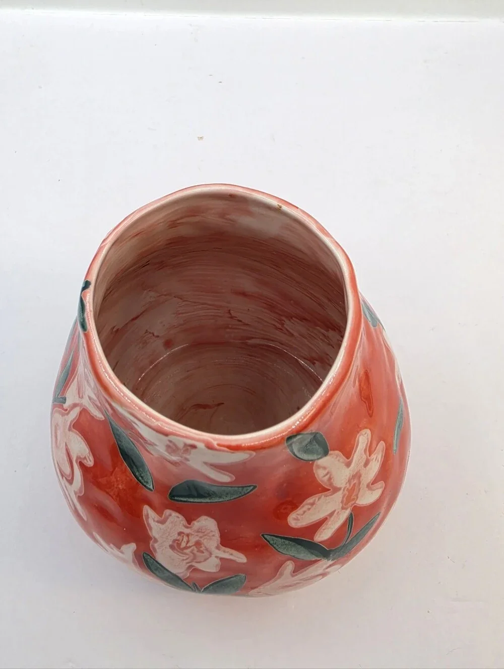 Anthropologie Leah Reena Goren Orange Floral Ceramic Vase Hand Painted Style